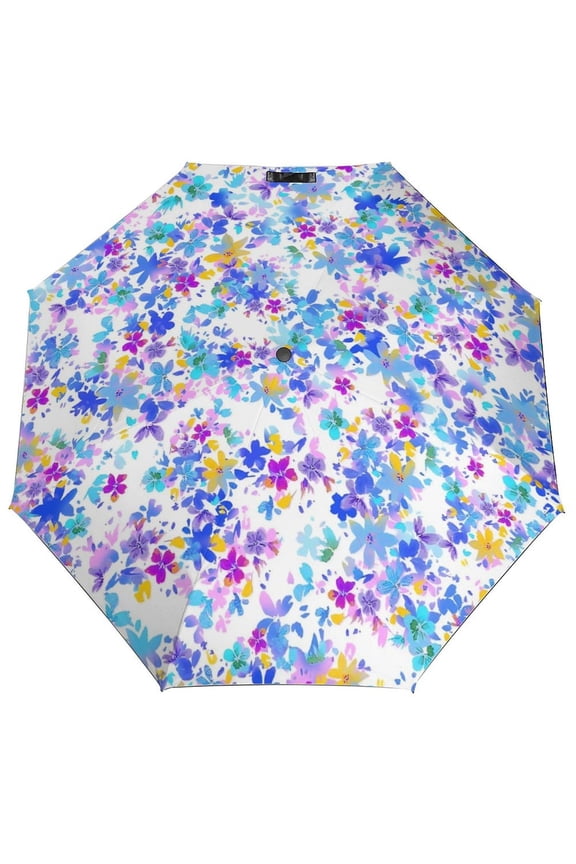 Floral Colorful Flowers Umbrella for Rain - Portable, Double Layer Automatic Folding Umbrella UV Protection for Rain Car Travel Outdoor Men Women