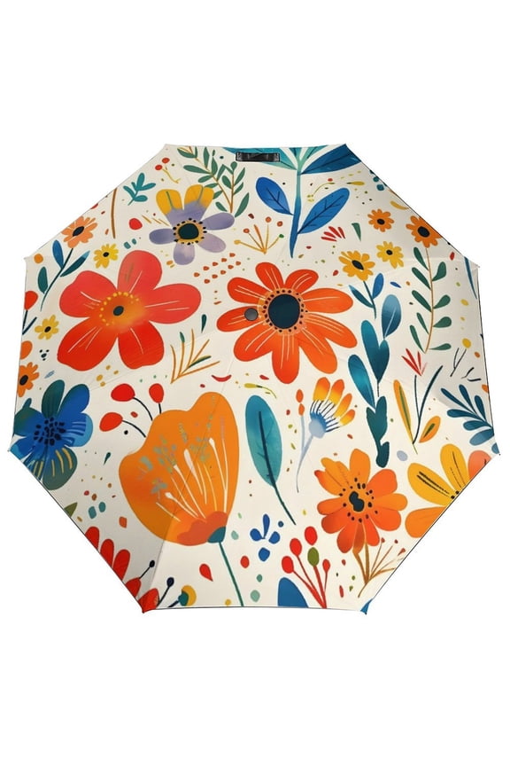 Floral Colorful Flowers Umbrella for Rain - Portable, Double Layer Automatic Folding Umbrella UV Protection for Rain Car Travel Outdoor Men Women