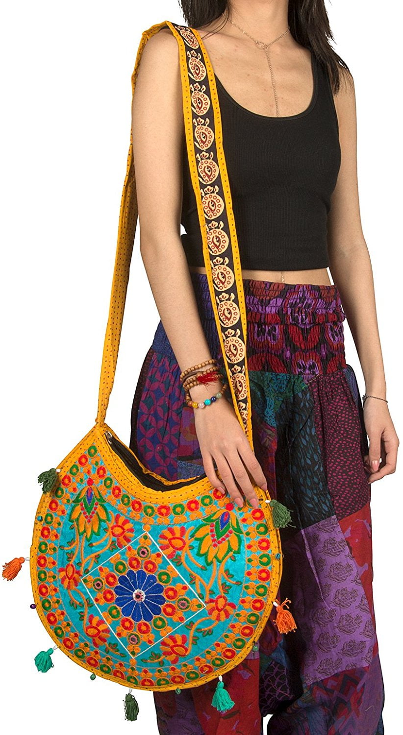 Floral Colorful Shoulder Bag Crossbody Hobo Satchel Hippie Boho Female  Yellow Tribe Azure Fair Trade Everyday 