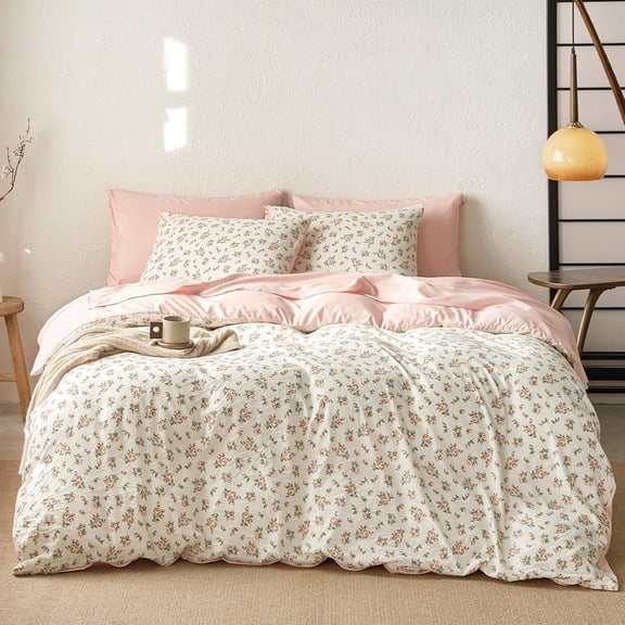Floral Comforter Set Queen Size 7 Piece Peach Blush