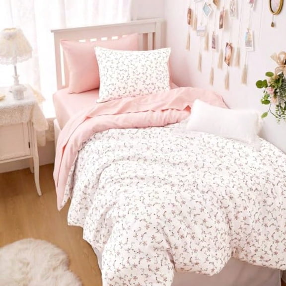 - Floral Comforter Set Coquette Cottagecore Aesthetic Cute Flower Pattern for Women Teen Girls Soft Lightweight Dorm Bedding 3 Piece Pink Twin/Twin XL Size