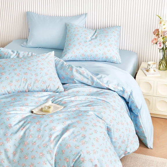 - Floral Comforter Set Coquette Cottagecore Aesthetic Flower Shabby Chic Pattern For Women Teen Soft Lightweight Bedding 3 Pieces Blue Pink Twin/twin Xl Size