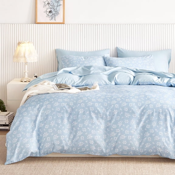 - Floral Comforter Set Coquette Cottagecore Aesthetic Flower Shabby Chic Pattern For Women Teen Soft Lightweight Bedding 3 Pieces Light Blue Twin/twin Xl Size