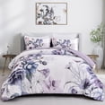 thumbnail image 1 of Dinjoy Floral Comforter Queen 3Pcs Purple Flowers Soft Microfiber Bedding Set Adult(90"x90"), 1 of 7