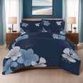 thumbnail image 1 of Floral Comforter Set Queen 7 Pieces Bed in a Bag Blue Floral Pattern Printed on Navy Soft Microfiber Bedding Set Lightweight Bed Comforter Set for All Season, 1 of 6