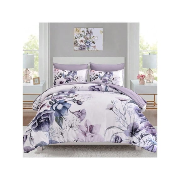 Floral Comforter Set Queen Size 7 Piece Flower Bed in a Bag Elegant Soft Microfiber All Season