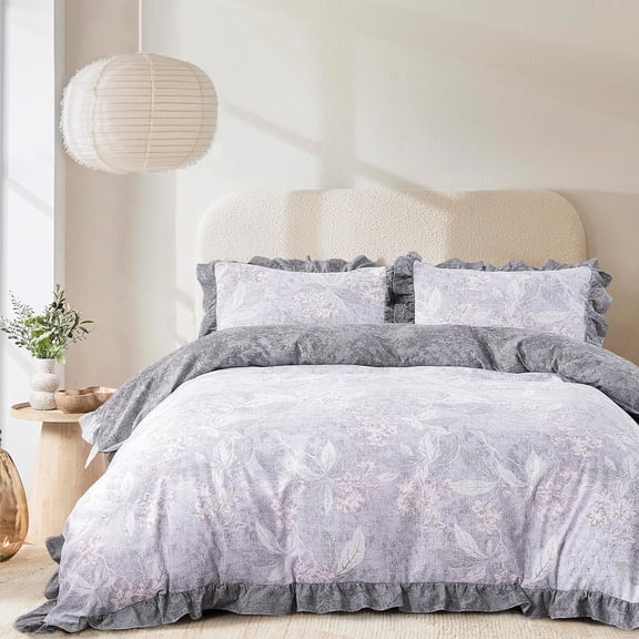 Floral Comforter Set Size, 3 count Botanical Print Bedding Set, Lightweight Bed in a Bag with 1 Ruffle Comforter, 2 Pillowcases, 2 Pillows (, )