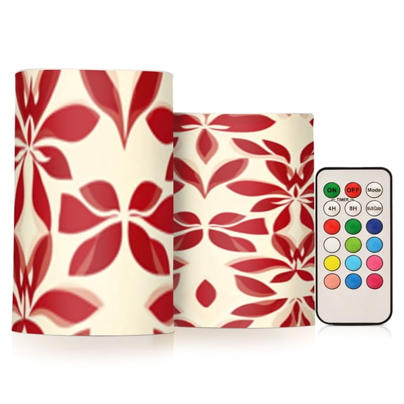 Floral Composed Of Red Leaves Flickering Flameless Candles Battery Operated with Remote Timer LED Pillar Candles Set of 2