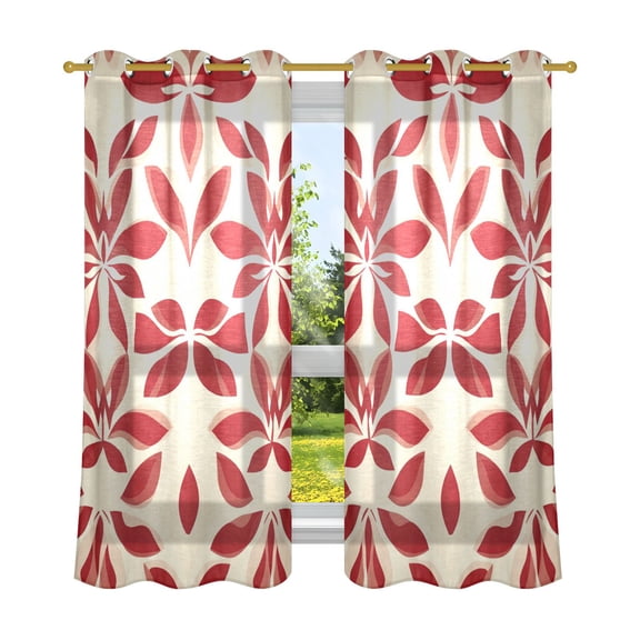 Floral Composed Of Red Leaves Semi Sheer Curtains for Living Room Bedroom Set of 2 Insulated Window Drapes