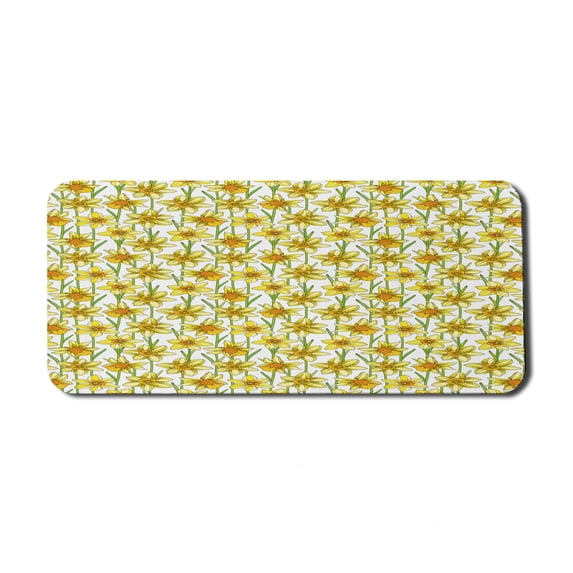 Floral Computer Mouse Pad, Daffodil Bouquets Blossom Branches Field Summer Foliage Perennial, Rectangle Non-Slip Rubber Mousepad X-Large, 35" x 15" Gaming Size, Yellow Apricot and Green, by Ambesonne