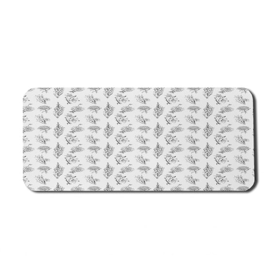 Floral Computer Mouse Pad, Detailed Realistically Drawn Flowers and Leaves in Repetitive Design, Rectangle Non-Slip Rubber Mousepad X-Large, 35" x 15", White and Charcoal Grey, by Ambesonne