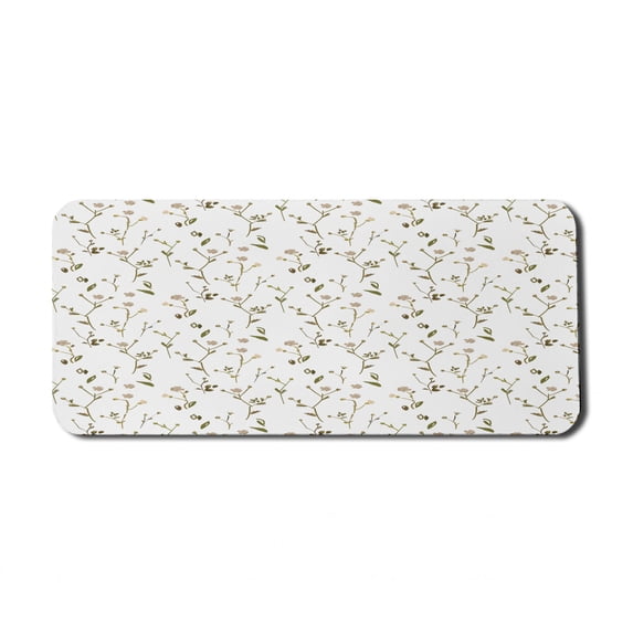 Floral Computer Mouse Pad, Randomly Spread Layout Meadow Flowers in Wild Nature Tones on Plain Backdrop, Rectangle Non-Slip Rubber Mousepad X-Large, 35" x 15", White Multicolor, by Ambesonne