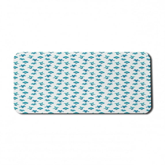 Floral Computer Mouse Pad, Repeating Formations of Botanical Plants on a Plain Background, Rectangle Non-Slip Rubber Mousepad X-Large, 35" x 15" Gaming Size, Sea Blue and Dark Turquoise, by Ambesonne