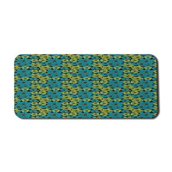 Floral Computer Mouse Pad, Woodland Colors Exotic Flowers Repetitive Illustration of Plantation, Rectangle Non-Slip Rubber Mousepad X-Large, 35" x 15", Dark Mauve Yellow Green, by Ambesonne
