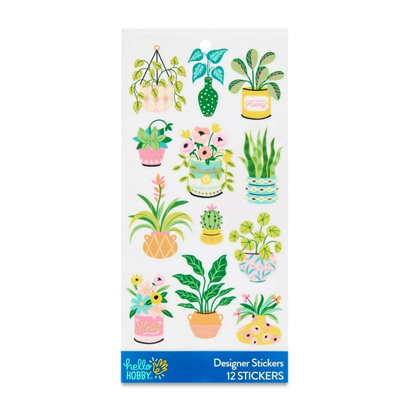 Hello Hobby Multicolor Potted Plants Designer Stickers, 12 Count