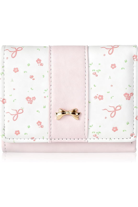 Floral Coquette Bow Small Wallet, Floral Bow Cute Wallets for Women, Cute and Fashionable Small Pink Wallet for ID Card, Credit Card, Gift Cards, Coins, Cash, Suitable for Women Girls