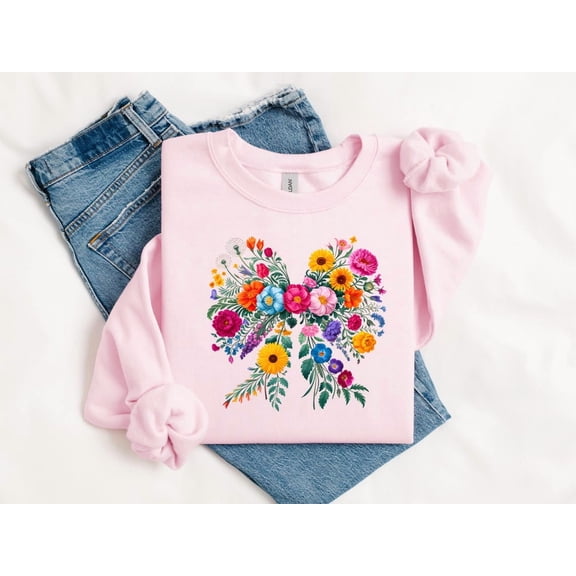 Floral Coquette Bow Sweatshirt, Spring Sweatshirt For Women, Flower Bow Sweatshirt, Wildflowers Sweatshirt, Cute Mom Sweatshirt, Mama Tshirt All Size S-5XL