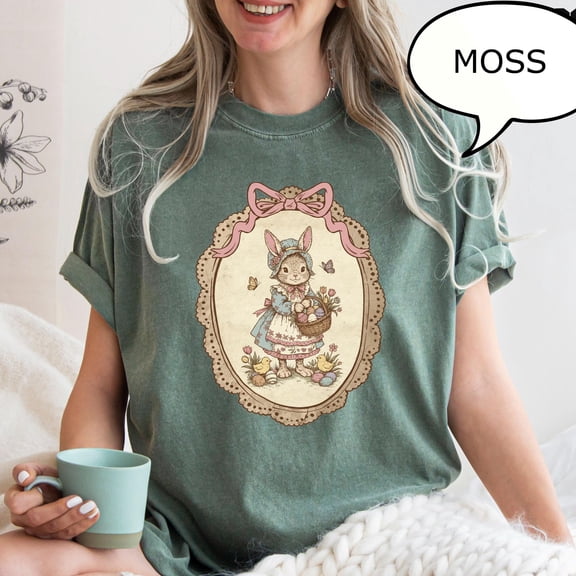 Floral Coquette Bunny Easter TShirt Bunny Shirt Egg Basket Shirt Grandma Core Easter Gift