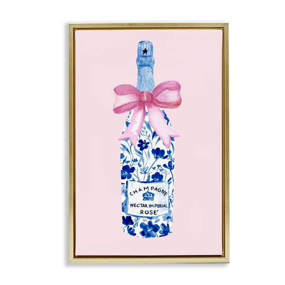 Stupell Industries Floral Coquette Champagne Gold Framed Floater Canvas Wall Art, design by Corinne Haig, 25 x 17