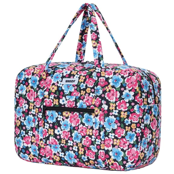 Floral Corduroy Duffle Bag for Women Winter Carry on Weekender Bags Gym Tote Personal Item Bag for Spirit Airlines Approved Underseat, Black