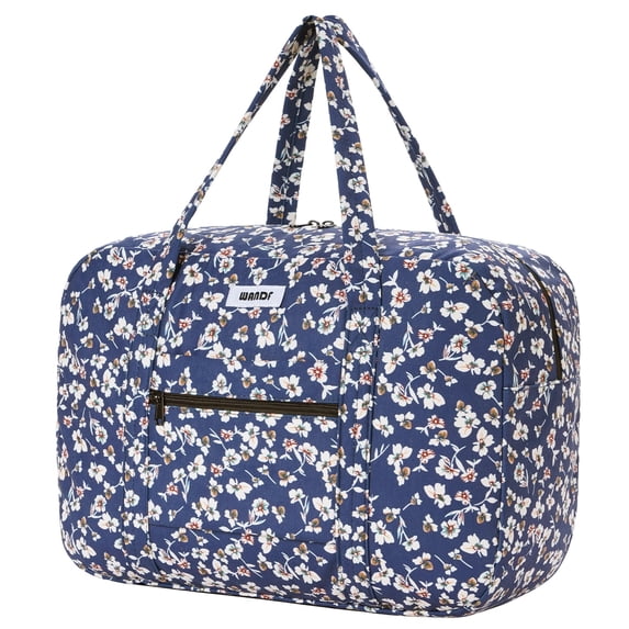 Floral Corduroy Duffle Bag for Women Winter Carry on Weekender Bags Gym Tote Personal Item Bag for Spirit Airlines Approved Underseat, Blue