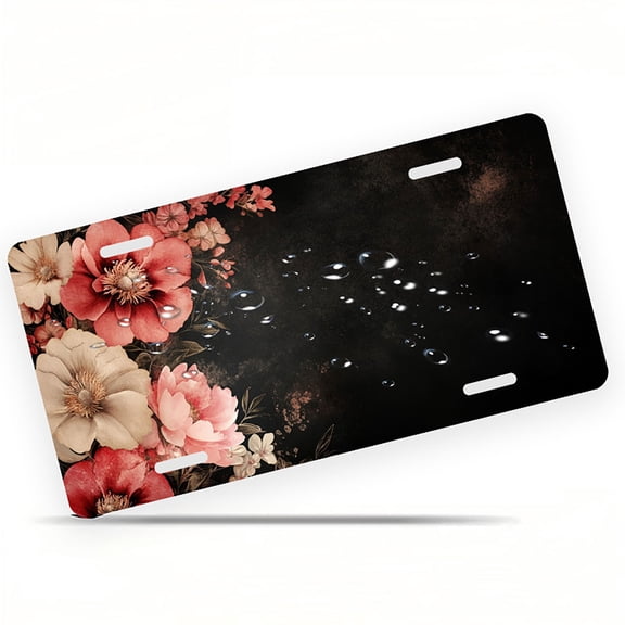 Floral Corner on Black Background Funny Personalized License Plate Rust-proof Stainless Steel Metal License Plate Suitable For Men And Women 12.2" x 6.2"