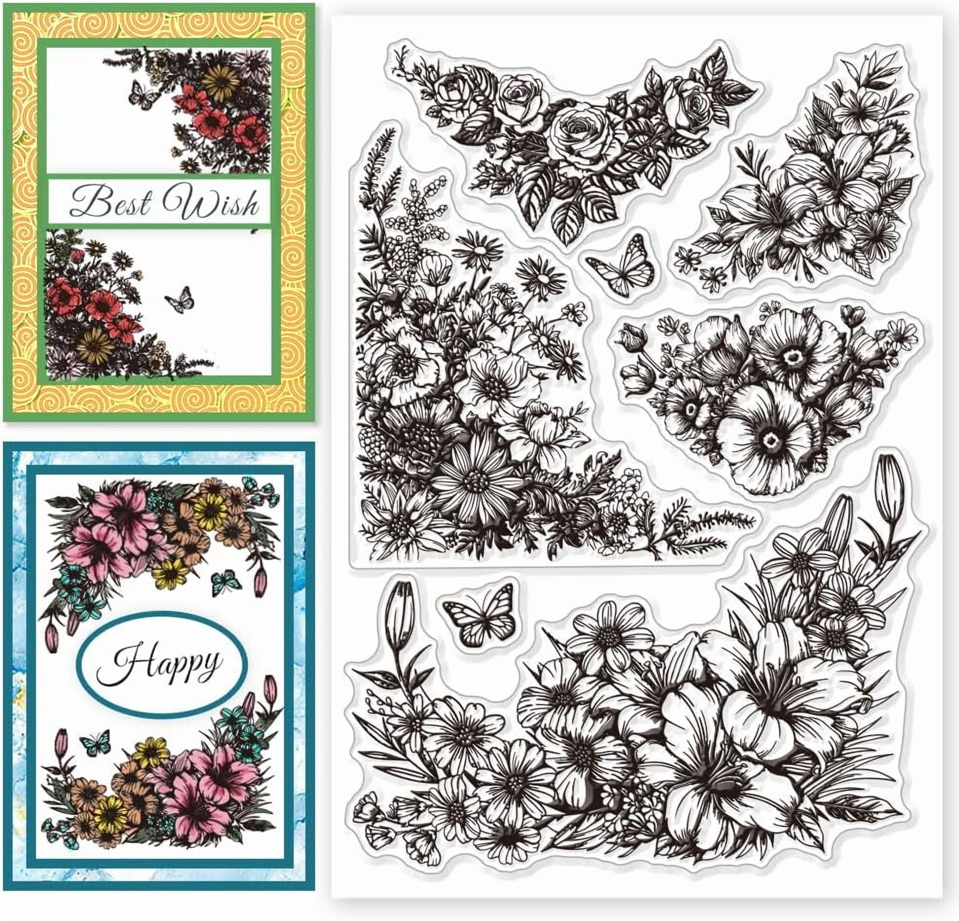 Floral Corners Clear Stamps Flower Transparent Silicone Stamps for Card ...