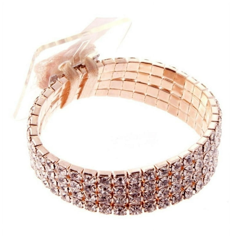 Floral Corsage Bracelet - Rose Gold Rhinestones - Rock Candy Collection