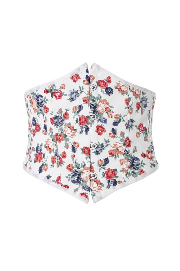 Floral Corset Belt for Women Lace Up Boned Vintage Underbust Bustier Corsets Medieval Dress Waist Belts Pink, M