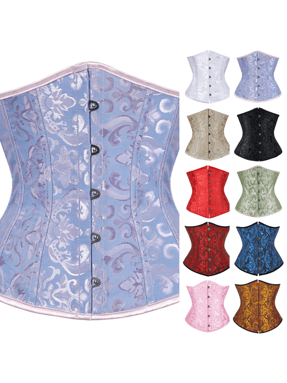 Floral Corset Top for Women Steampunk Boned Shapewear Fashion Satin Corset