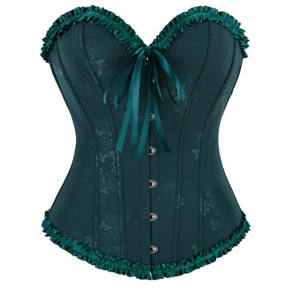 Floral Corset Tops for Women Renaissance Lace Up Vintage Boned Overbust Bustier Army Green L