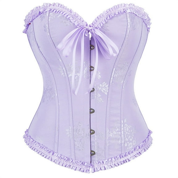 Floral Corset Tops for Women Renaissance Lace Up Vintage Boned Overbust Bustier Purple XS