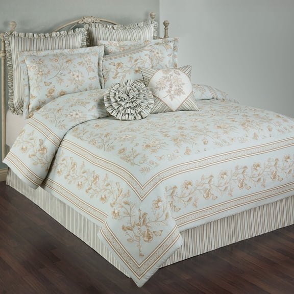 Floral Cottage Bedding, Oversized King Comforter Bed Set, Butterfly & Flower Toile Print