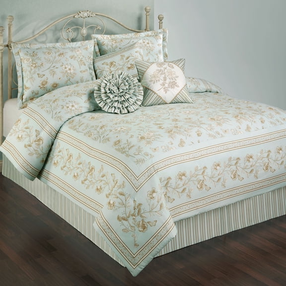 Floral Cottage Bedding, Oversized Queen Comforter Bed Set, Butterfly & Flower Toile Print