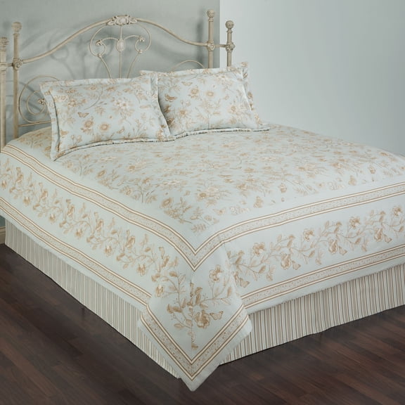 Floral Cottage Bedding, Oversized Queen Comforter Bed Set, Butterfly & Flower Toile Print