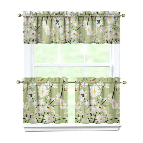 Floral Cottage Curtains 24" - 3 Panel Vintage Farmhouse Set with Boho Botanicals, Rustic Rod Pocket Window Treatment