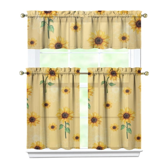 Floral Cottage Curtains 36 Inch Short - 3 Panel Vintage Farmhouse Set with Bohemian Botanicals, Rod Pocket Window Treatment