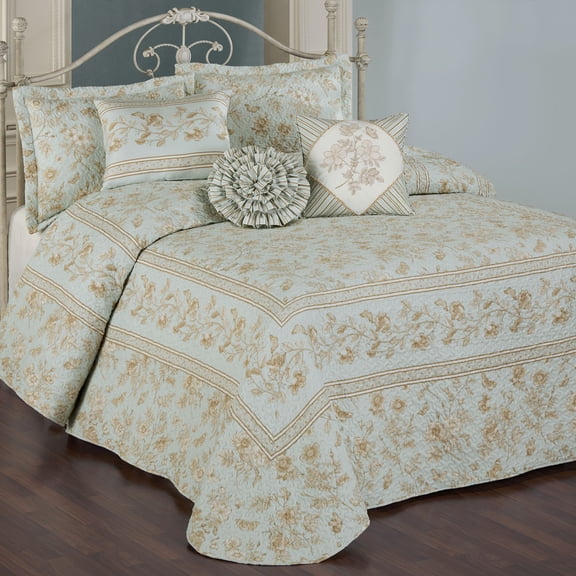 Floral Cottage Quilted Bedding, Oversized California King Set, Butterfly & Flower Toile