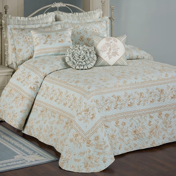 Floral Cottage Quilted Bedding, Oversized Queen Bedspread Set, Butterfly & Flower Toile