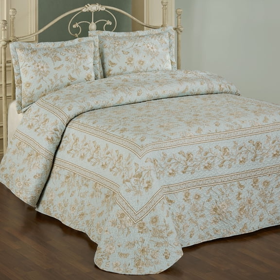 Floral Cottage Quilted Bedding, Oversized Queen Bedspread Set, Butterfly & Flower Toile
