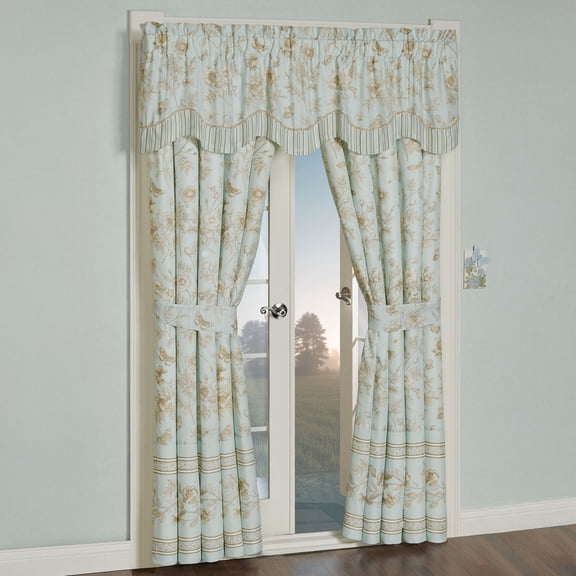 Floral Cottage Toile Rod Pocket Window Treatment, Scalloped Valance & 84L Curtain Pair Set
