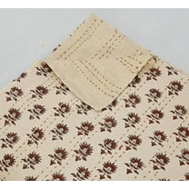 Floral Cotton Kantha Quilt, Hand-Stitched Block Print Bedspread Twin Size