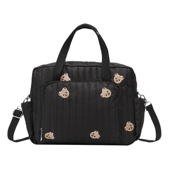 Floral Cotton Padded Maternity Bag, Large Capacity Baby Diaper Toiletry Luggage Bag (Black Bear)