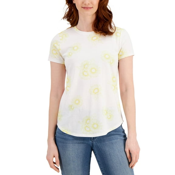 Floral Cotton T-Shirt Sunflower Field L