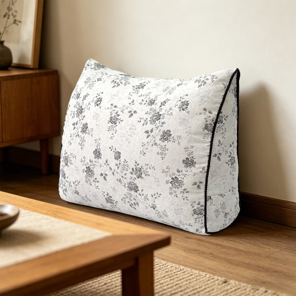 Floral Cotton Triangle Lumbar Pillow, Compressed Waist Support Cushion for Sofa Bed