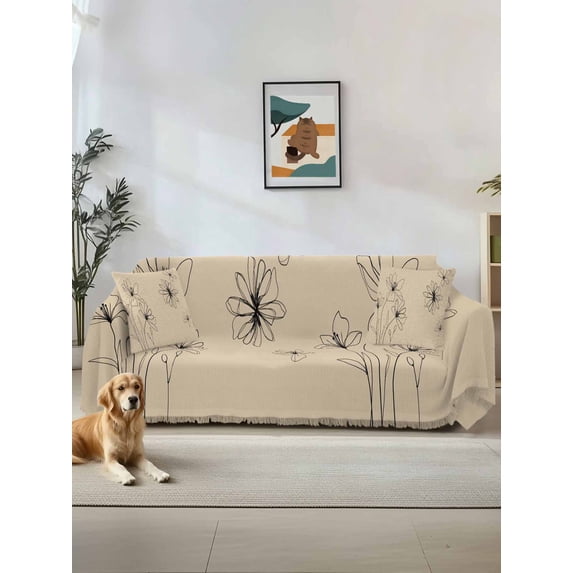 Floral Couch Cover, Spring Flower Oversized Sofa Cover Blanket for 3 Cushion Couch, Sectional Sofa Slipcover Furniture Protector for Living Room Bedroom 71''x150'' Modern Abstract Art Pastoral