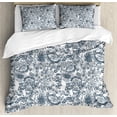 thumbnail image 1 of Floral Country Duvet Cover Set, Sketchy Illustration of Hand Drawn Like Wild Flower Branches Blossoms, Decorative 3 Piece Bedding Set with 2 Pillow Shams, King Size, Purpleblue White, by Ambesonne, 1 of 3