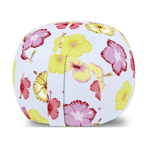 Floral Country Storage Toy Bag Chair, Repeated Motifs of Hibiscus Petals on a Soft Tone Background, Stuffed Animal Organizer Washable Bag, Small Size, Dark Coral and Pale Green, by Ambesonne