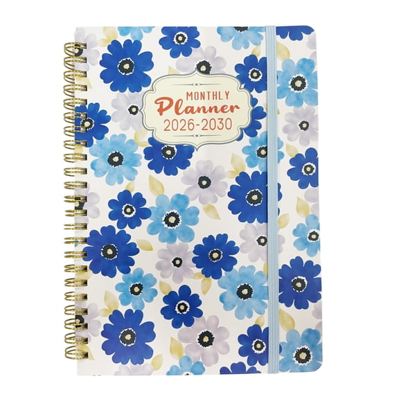 Floral Cover 2026-2030 Calendar Planner Notebook - Spiral Bound Schedule Organizer with Elegant Flower Design