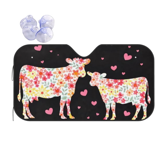 Floral Cow Car Windshield Sun Shade Universal Fit Auto Sun Visor Protector